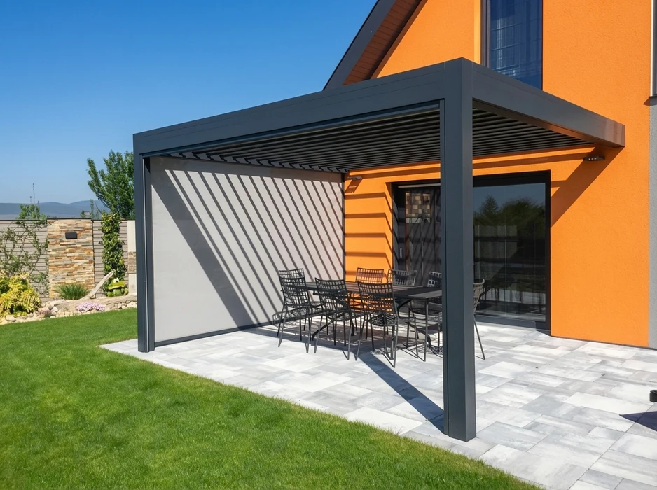 Jardin paysager moderne en extérieur, journée ensoleillée